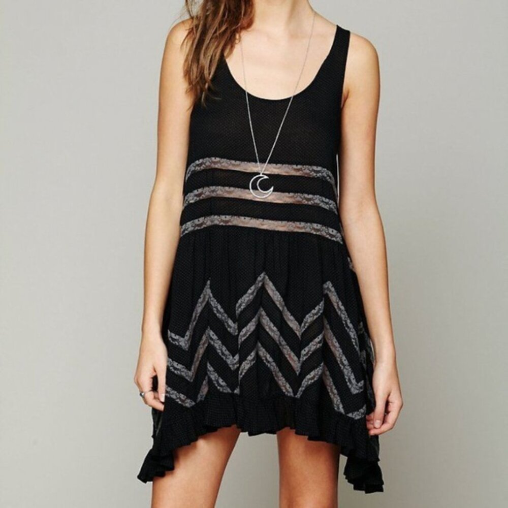 Intimately Free People Voile Lace Trapeze Dress, Black M